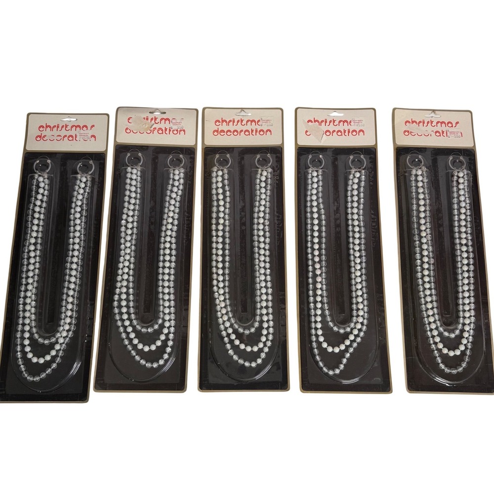 Vintage Christmas Swag Bead Garland Iridescent Triple Strand 13in 5pk NOS